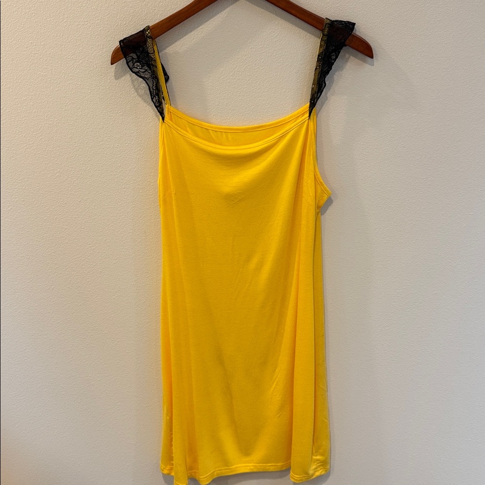Yellow Slip Dress with Black Lace Straps lingerie